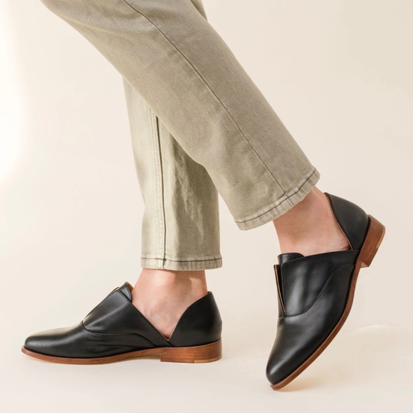 NISOLO Black Leather Emma D'Orsay Oxford Classic Flat Shoes - Picture 4 of 16
